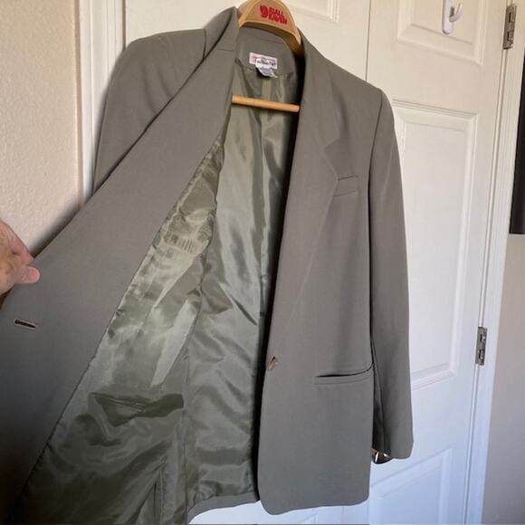Talbots Blazer 1980s Khaki Green 100% Wool Pockets Shoulder Pads Women’s 8 - Picture 8 of 13